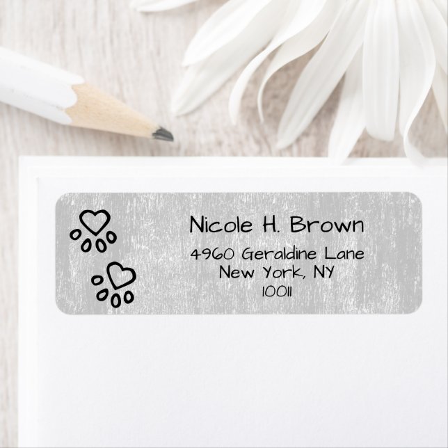 Elegant Silver Grey Dog Paw Return Address (Insitu)