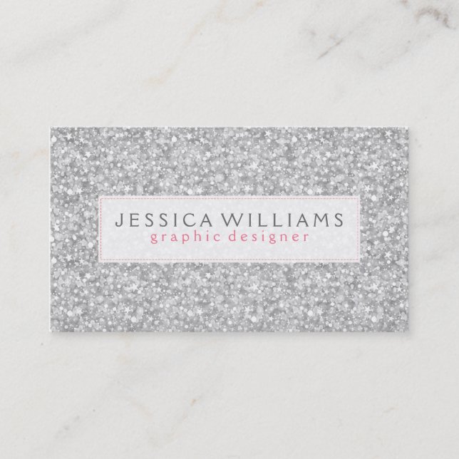 Elegant Silver Grey Faux Glitter Print Business Card (Front)