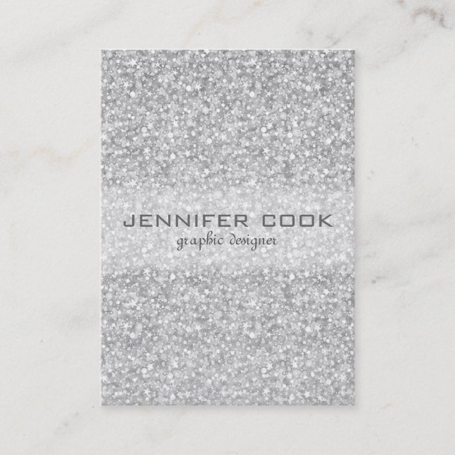 Elegant Silver Grey Glitter & Sparkles Business Card (Front)