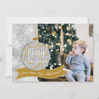 Elegant Silver Grey Gold Bauble Photo Christmas