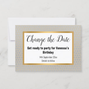ELEGANT SILVER GREY GOLD CHANGE THE DATE RSVP CARD