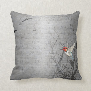 Elegant Silver Grey Hummingbird Art Print  Cushion