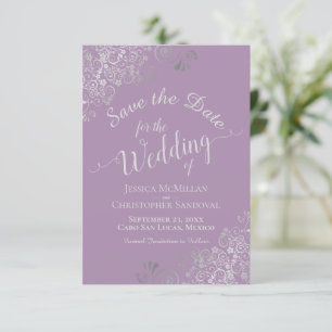 Elegant Silver Grey Lace Lavender Wedding Save The Date