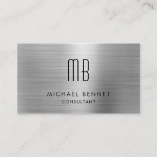 Elegant Silver Grey Metallic Monogram Consultant  Business Card