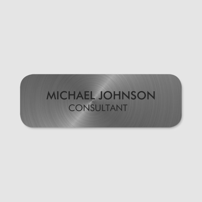 Elegant Silver Grey Metallic Professional Business Name Tag (Front)