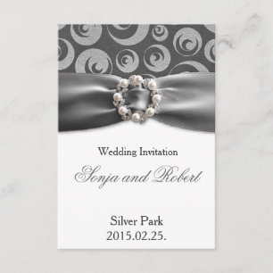 Elegant Silver Grey Pearl Ribbon Wedding Card