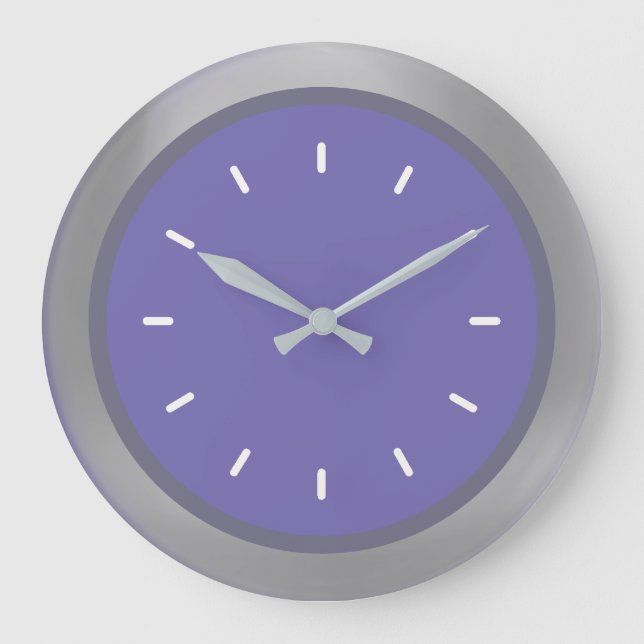 Elegant Silver Grey & Periwinkle Blue Large Clock (Front)