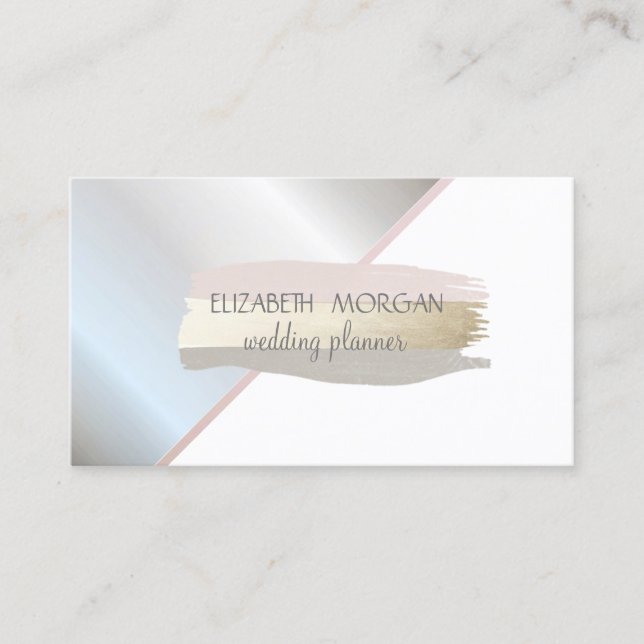 Elegant Silver, Grey,Pink  Foil Brush Stroke Business Card (Front)