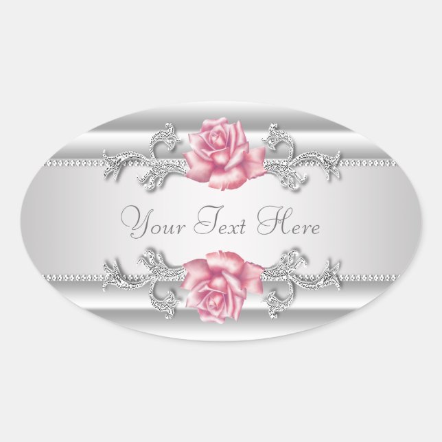 Elegant Silver Grey Pink Rose Stickers (Front)