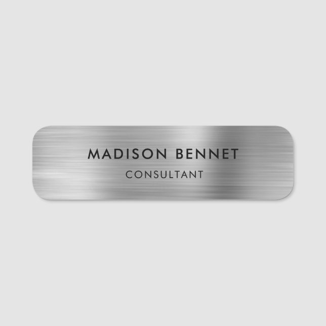Elegant Silver Grey Professional Business Name Tag (Front)