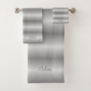 Elegant Silver & Grey Stripes Bath Towel Set