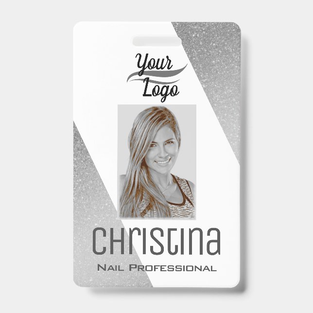 Elegant Silver Grey Triangle Modern Stylish Chic ID Badge (Front)