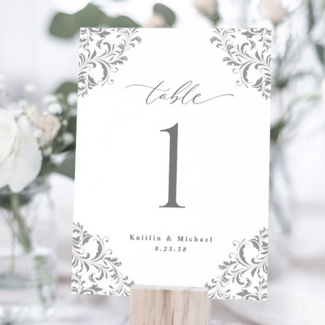 Elegant Silver Grey Wedding 5x7 Table Number Cards (Creator Uploaded)