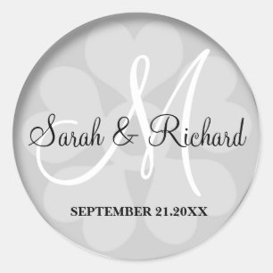 Elegant Silver Grey Wedding Monogram Classic Round Sticker