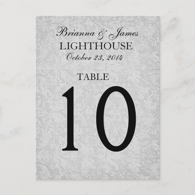 Elegant Silver Grey Wedding Table Number Card (Front)