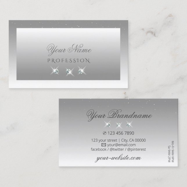 Elegant Silver Grey White Ombre Sparkling Jewels Business Card (Front/Back)