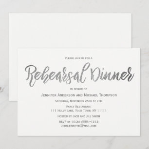 Elegant Silver Grey White Rehearsal Dinner Invitation