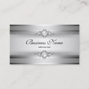 Elegant Silver Grey White Stripe Pearl Chain Business Card