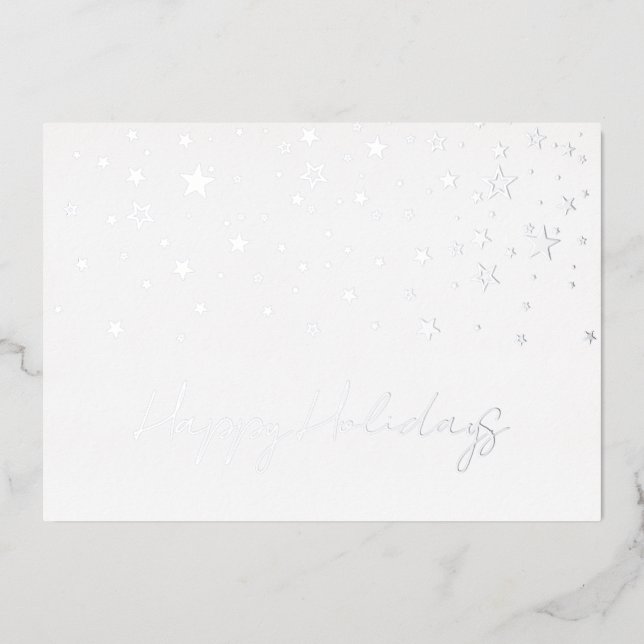 Elegant Silver Happy Holidays Company Foil Card (Front)