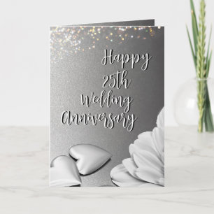 Elegant Silver Heart 25th Wedding Anniversary Card