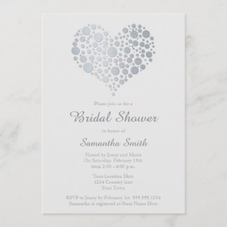 Elegant Silver Heart Light Grey Bridal Shower Invitation
