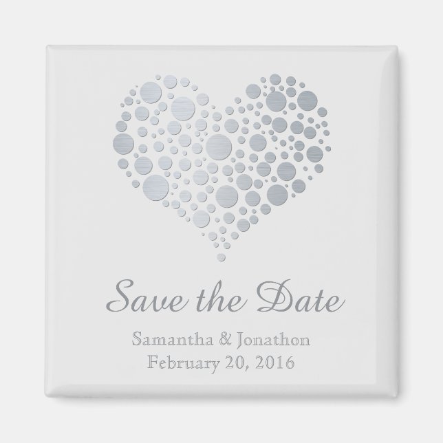 Elegant Silver Heart on Light Grey Save the Date Magnet (Front)