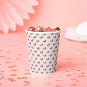 Elegant silver hearts on soft pink background paper cups