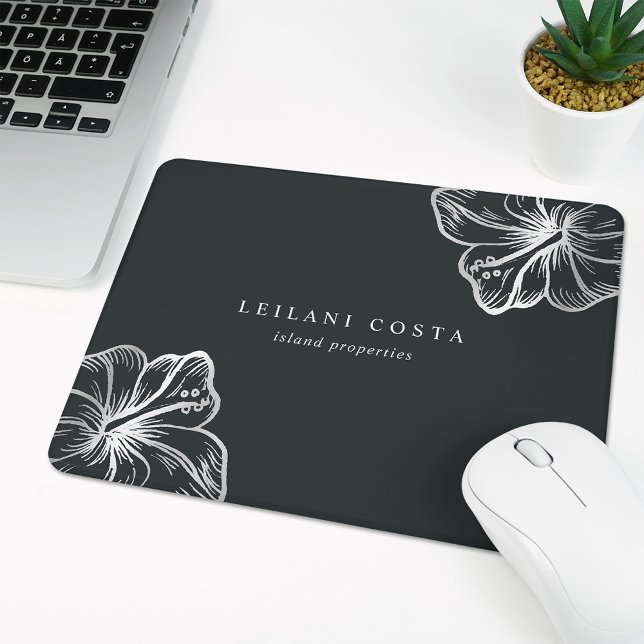 Elegant Silver Hibiscus Flower Mouse Mat (Creator Uploaded)