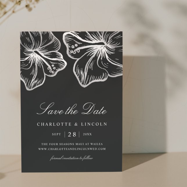 Elegant Silver Hibiscus Flower Wedding Save The Date (Creator Uploaded)