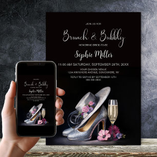 Elegant Silver High Heel Shoes Brunch and Bubbly Invitation