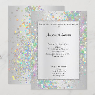 ELEGANT SILVER HOLOGRAPHIC PASTEL WEDDING INVITATION