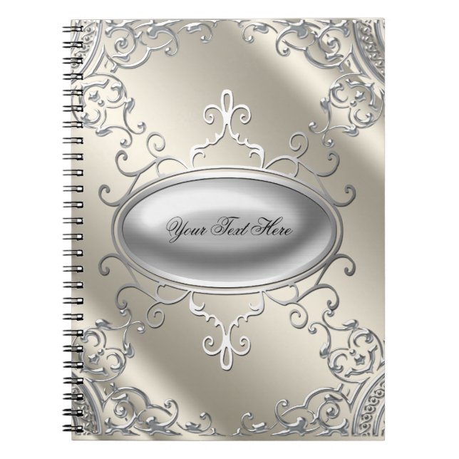 Elegant Silver Ivory Beige Notebook (Front)