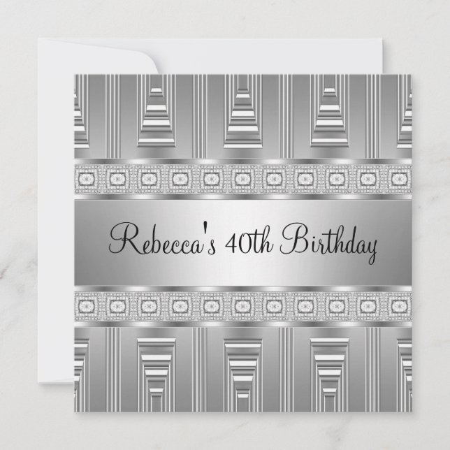 Elegant Silver Jewel 40th Birthday Invitation (Front)