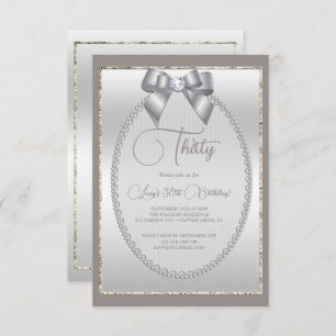 Elegant Silver Jeweled Bow Birthday Invitation