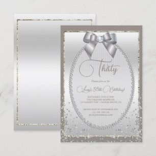 Elegant Silver Jeweled Bow & Confetti Birthday Invitation
