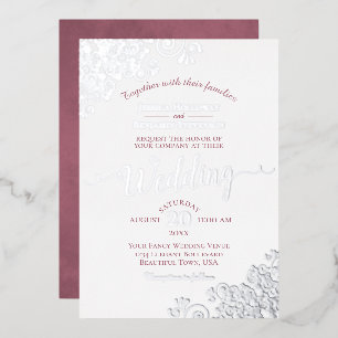 Elegant Silver Lace & Dusty Rose on White Wedding