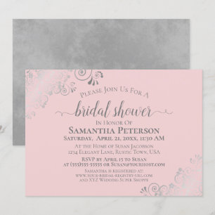 Elegant Silver Lace on Blush Pink Bridal Shower Invitation
