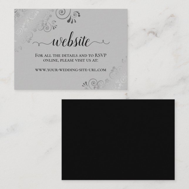 Elegant Silver Lace on Grey Wedding Website Enclosure Card (Front/Back)
