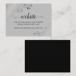Elegant Silver Lace on Grey Wedding Website Enclosure Card