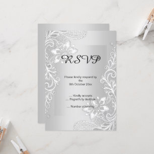 ELEGANT SILVER LACE RSVP 2 INVITATION