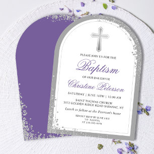 Elegant Silver Lavender Purple Baptism Arch Invitation