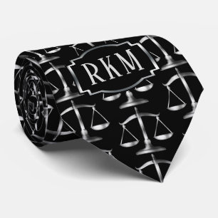 Elegant Silver Law Monogram Scales of Justice Tie