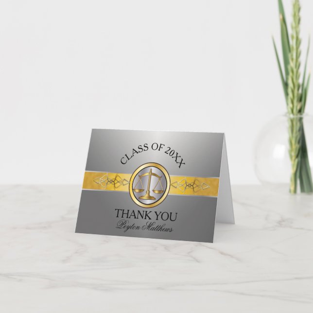 Elegant Silver Law School Graduation Thank You (Front)