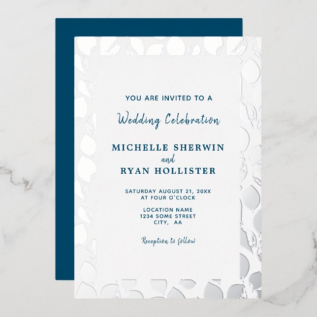 Elegant Silver Leaves Botanical Frame Wedding (Front/Back)