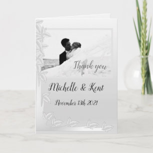 Elegant Silver Leaves Folded Thank You Card