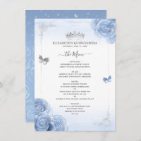 Elegant Silver Light Blue Roses Menu Program