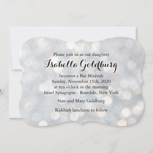 Elegant Silver Lights Bat Mitzvah Invitation (Front)