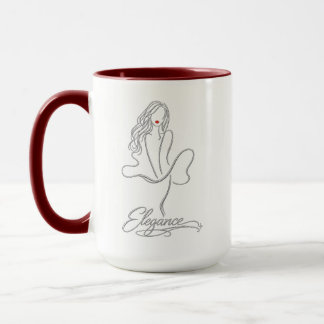Elegant Silver Line Art Woman with Red Lips Combo  Mug