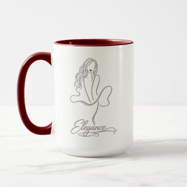 Elegant Silver Line Art Woman with Red Lips Combo  Mug (Left)