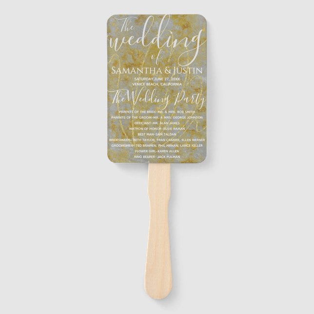 Elegant Silver Lining Wedding Program Hand Fan (Front)